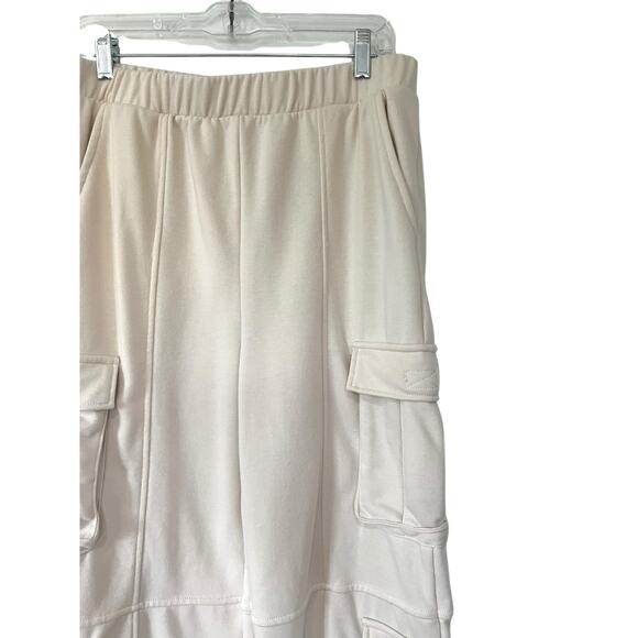 Lazy Sunday Cargo Jogger Sweatpants Women L Ivory Drawstring Waist Comfort - Picture 2 of 7